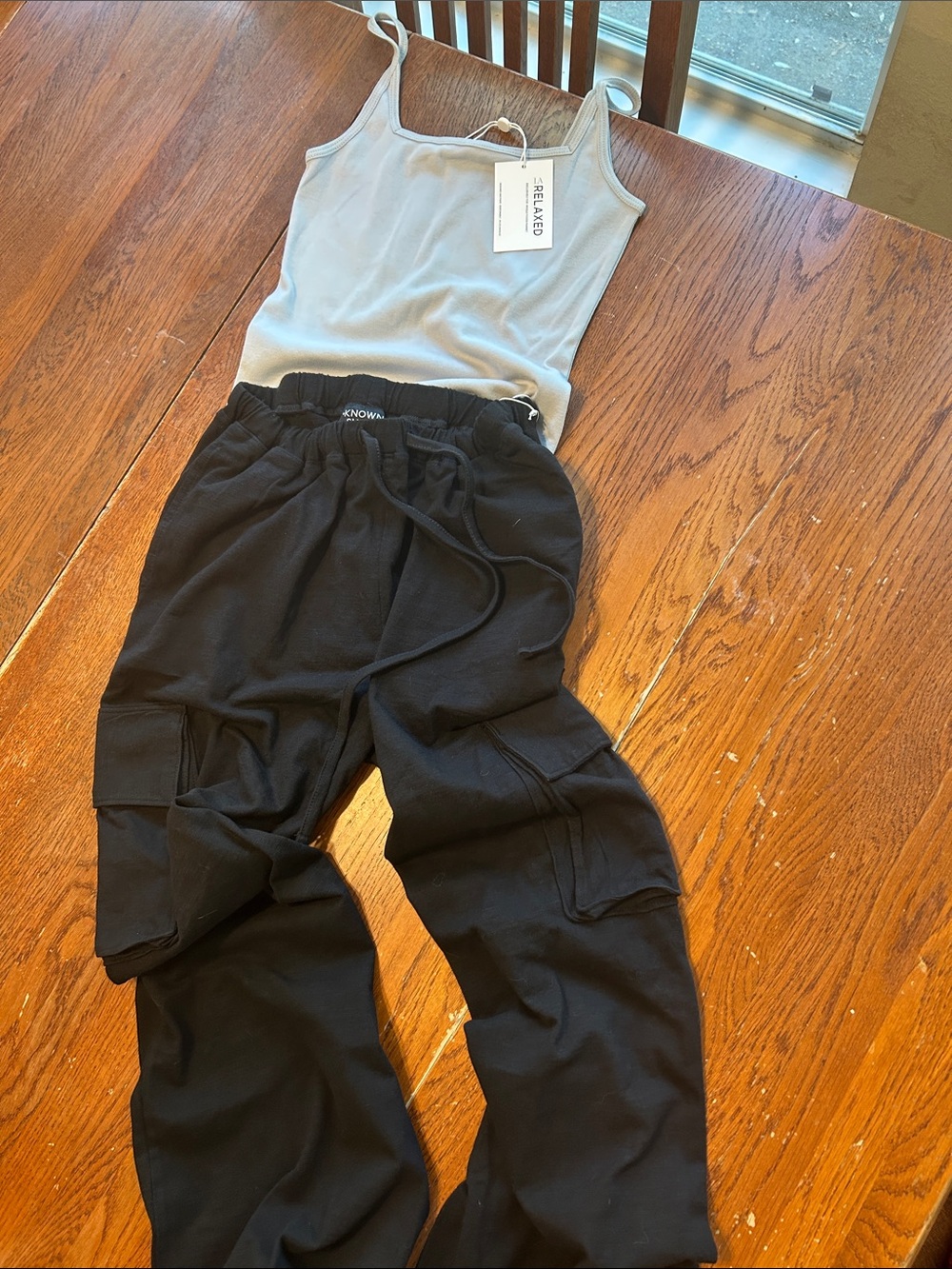 Known Supply, Black, Cotton, Cargo Pant and LA Relaxed Square Cami in Aura Blue